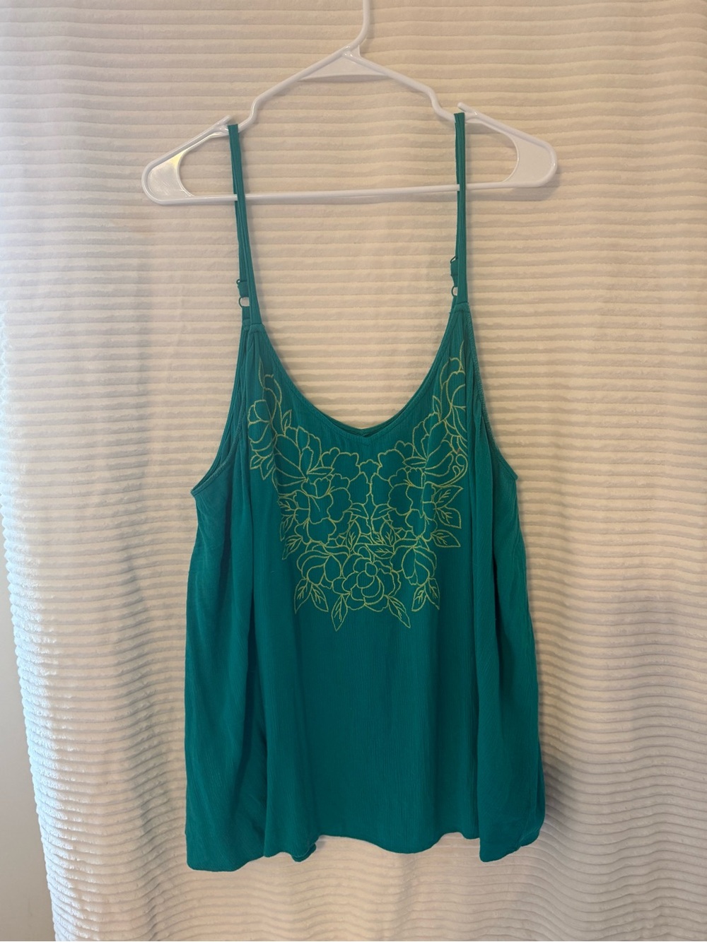 Teal Floral Embroidered Spaghetti-Strap Tank Top